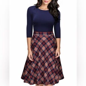 Missmay Dress Womens 2XL Blue Red Plaid Fit Flare